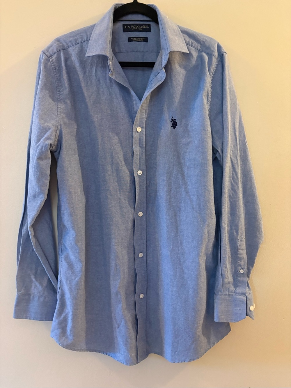 U.S. Polo Assn. Light Blue Long Sleeve Button Down Dress Shirt, Neck 16, 34-35